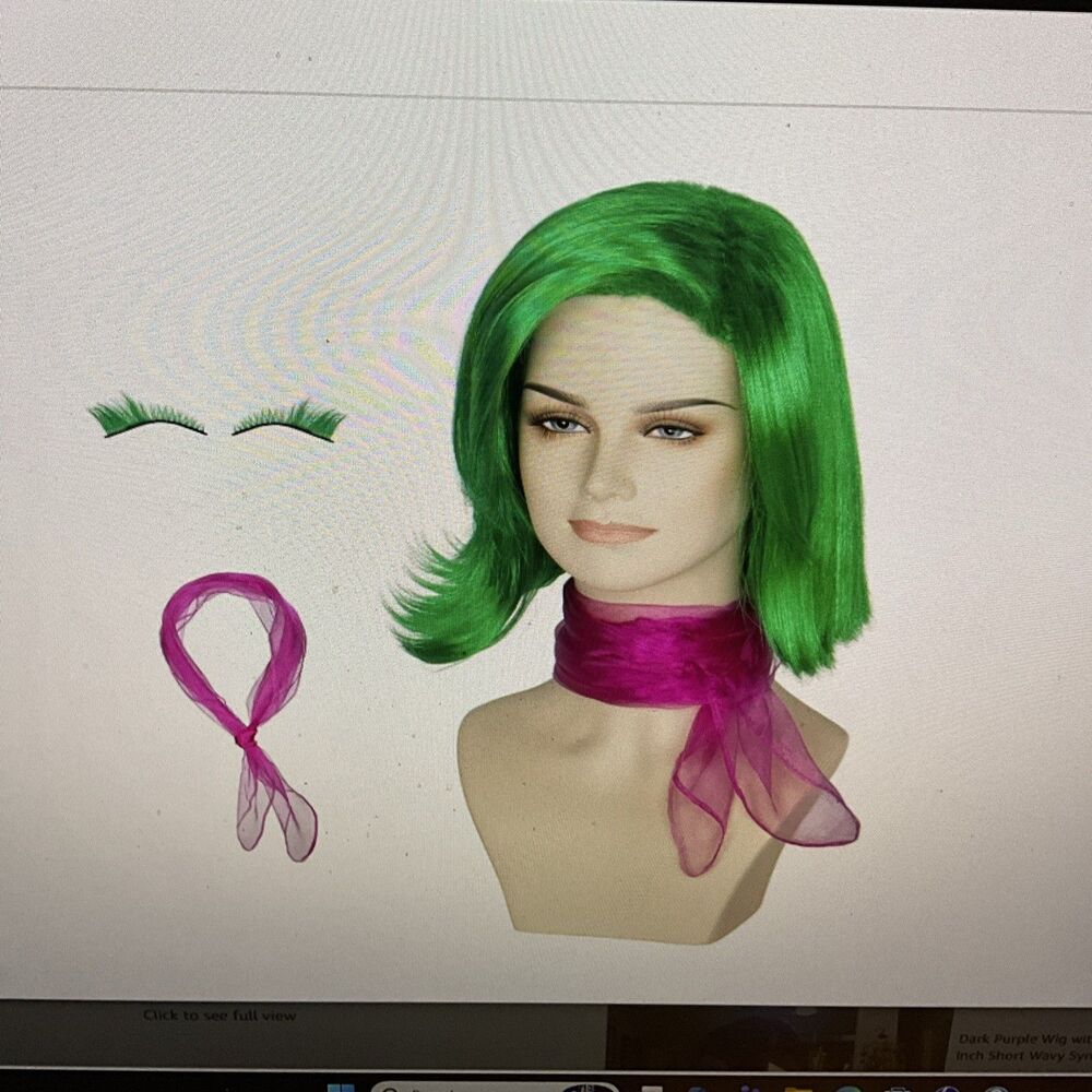 Halloween Green Adult Anime Cosplay Wig With Scarf And Eyelashes